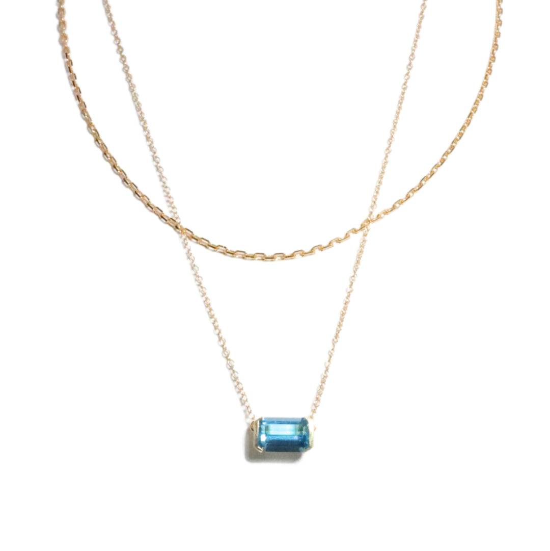 Large Layered Floating Bezel Necklace in Blue Topaz