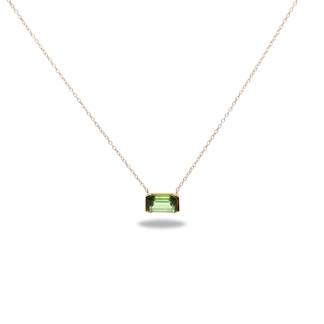 Floating Bezel Necklace in Lime Green Tourmaline