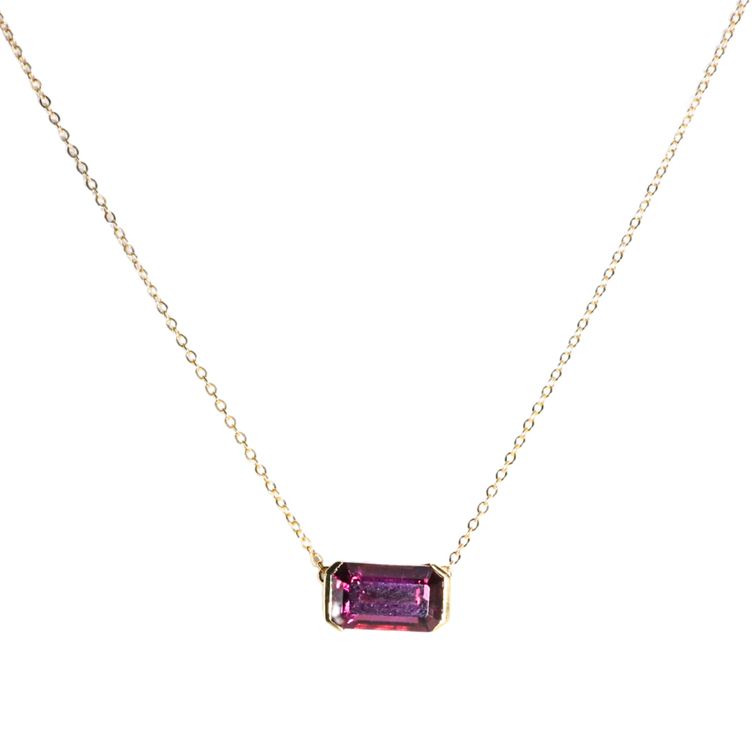 Floating Bezel Necklace in Pink Rhodolite