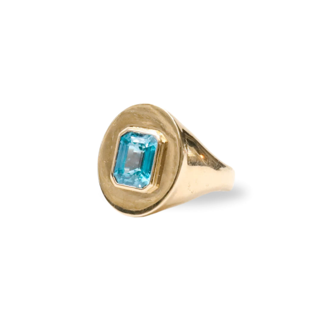 Large Signet Ring in Blue Zircon