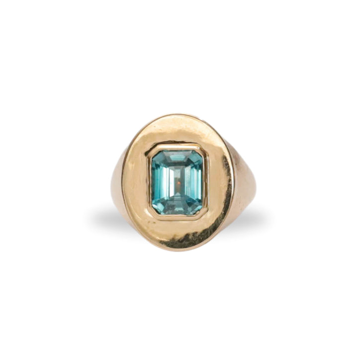 Large Signet Ring in Blue Zircon