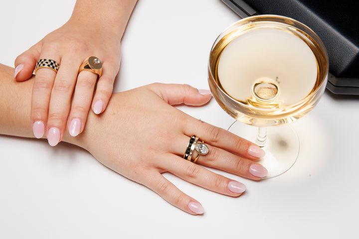 Checkered Ring in Black & White Diamond