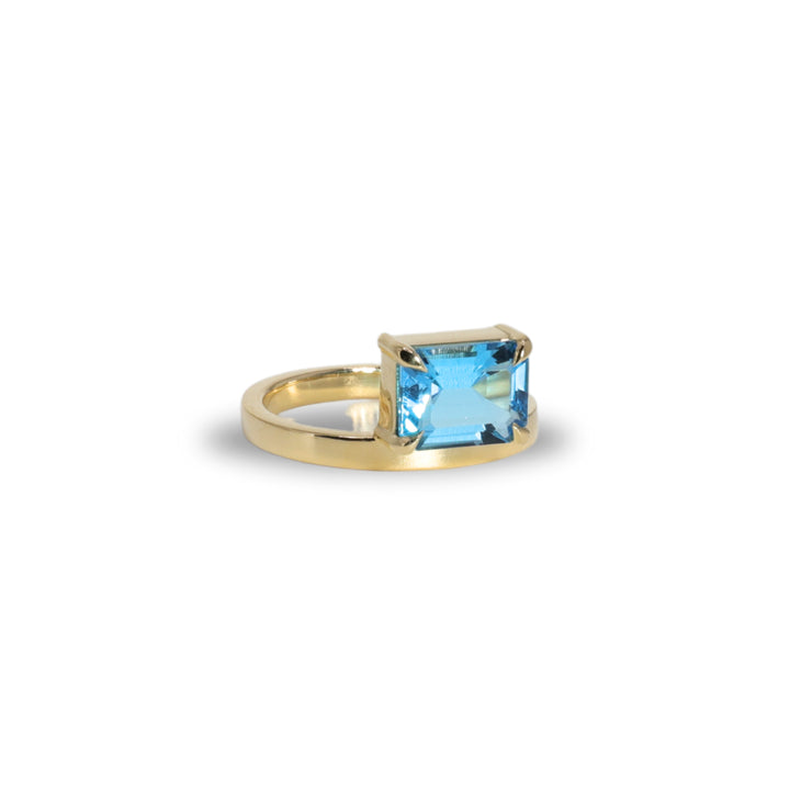 Asymmetrical East-West Ring in Blue Topaz