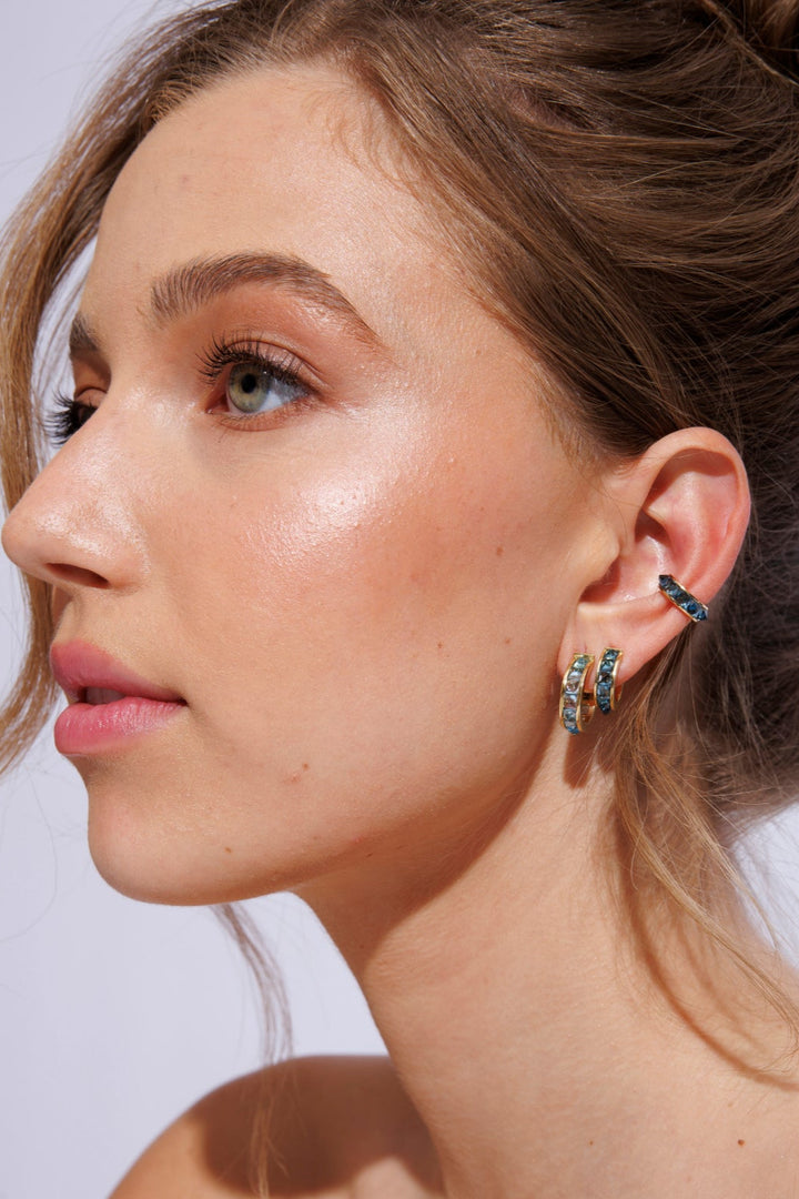 Small Stud Huggie Hoop in Blue Topaz