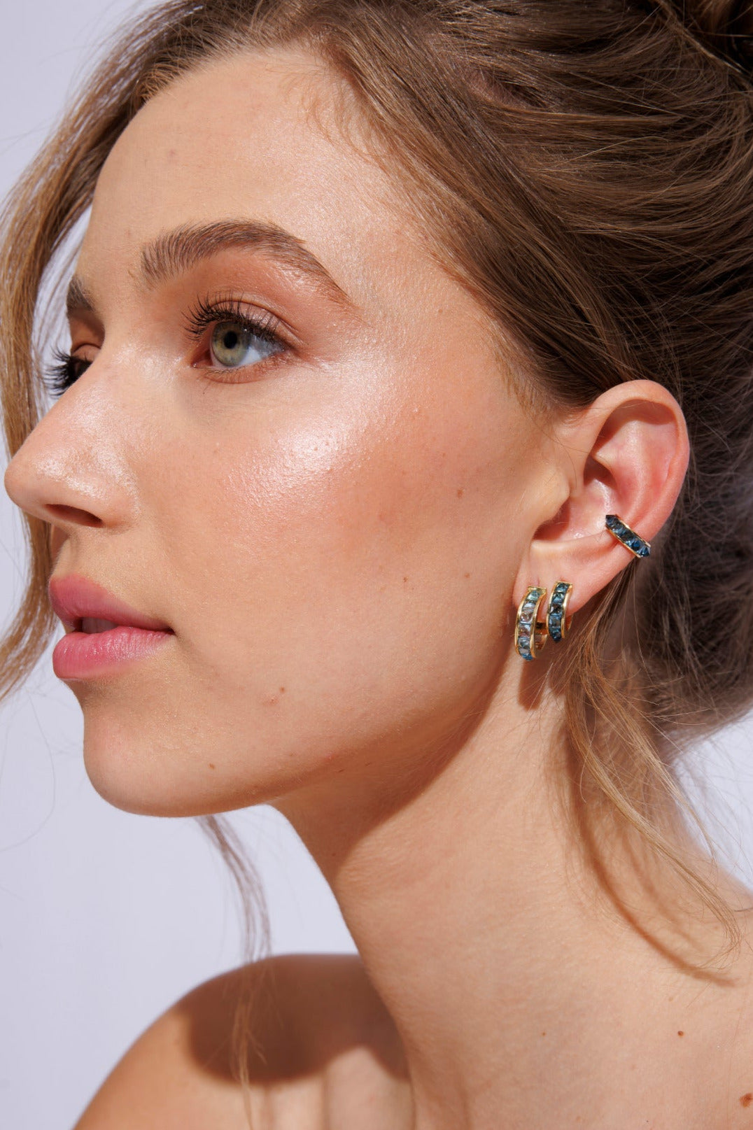 Small Stud Ear Cuff in Blue Topaz