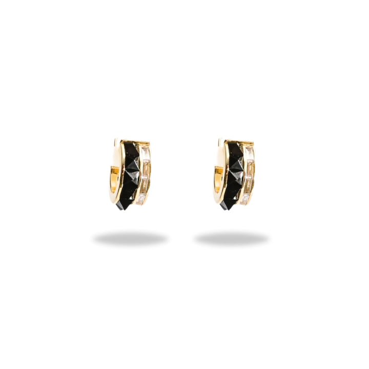 Stud and Diamond Huggie in Black Spinel