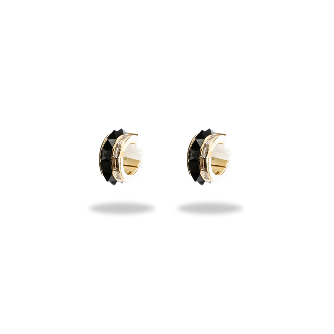 Stud and Diamond Huggie in Black Spinel