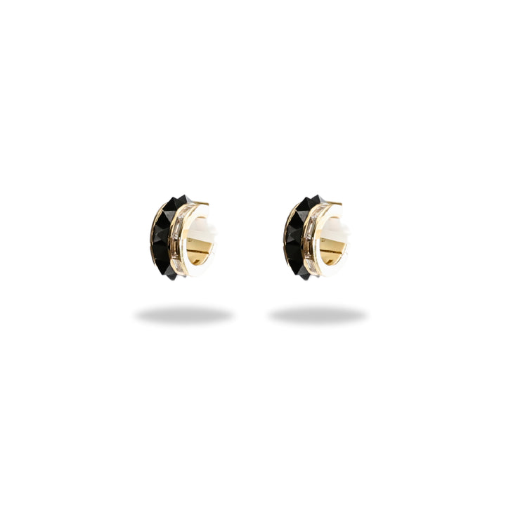 Stud and Diamond Huggie in Black Spinel