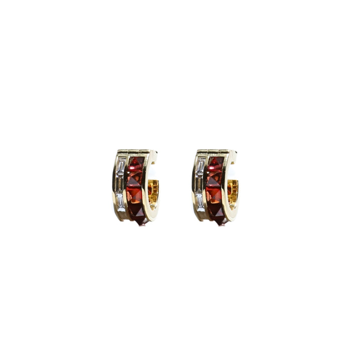 Stud and Diamond Huggie in Garnet