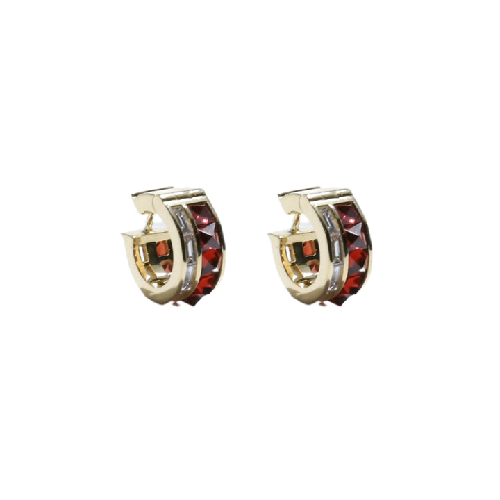 Stud and Diamond Huggie in Garnet