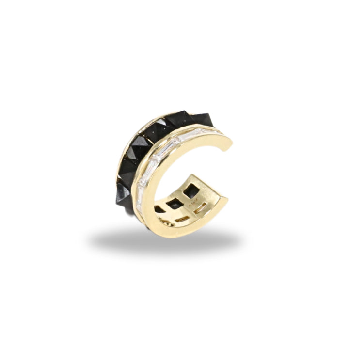 Stud and Diamond Ear Cuff in Black Spinel
