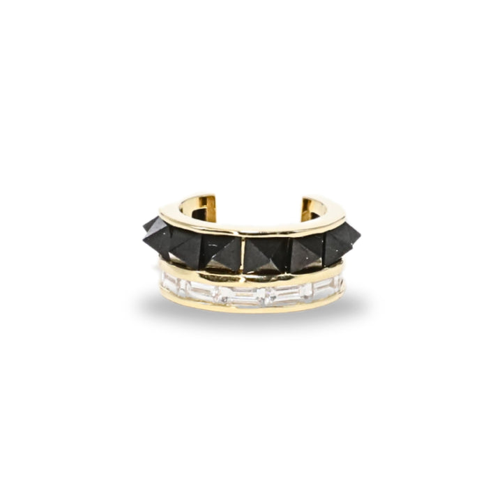 Stud and Diamond Ear Cuff in Black Spinel