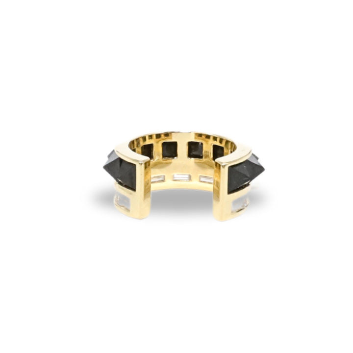 Stud and Diamond Ear Cuff in Black Spinel
