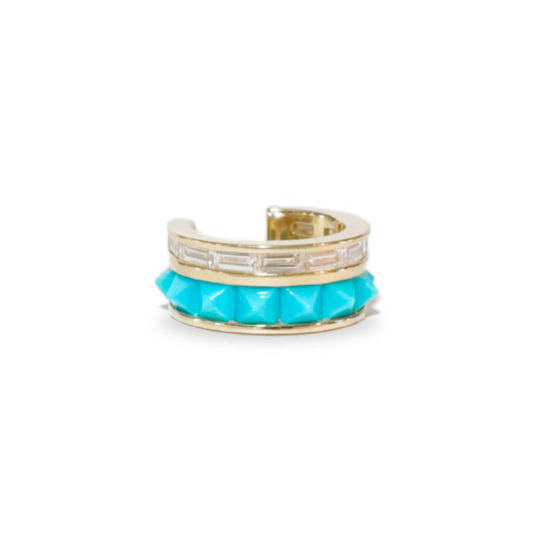 Stud and Diamond Ear Cuff in Turquoise