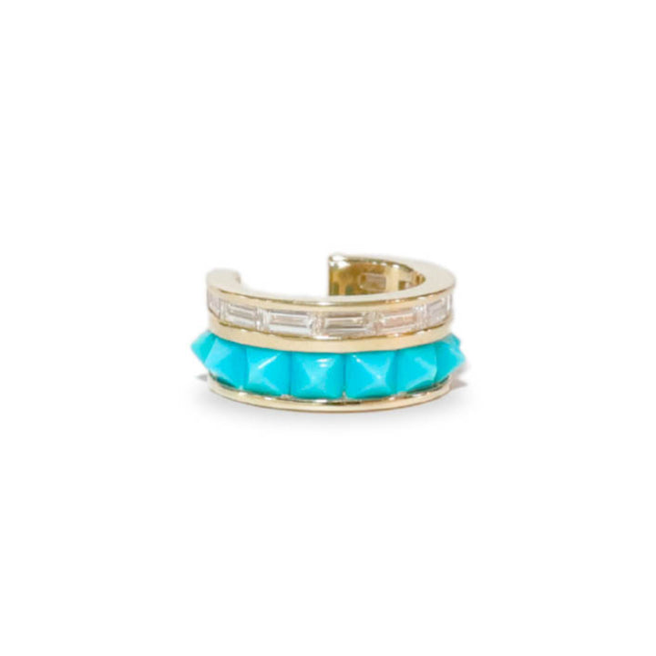 Stud and Diamond Ear Cuff in Turquoise