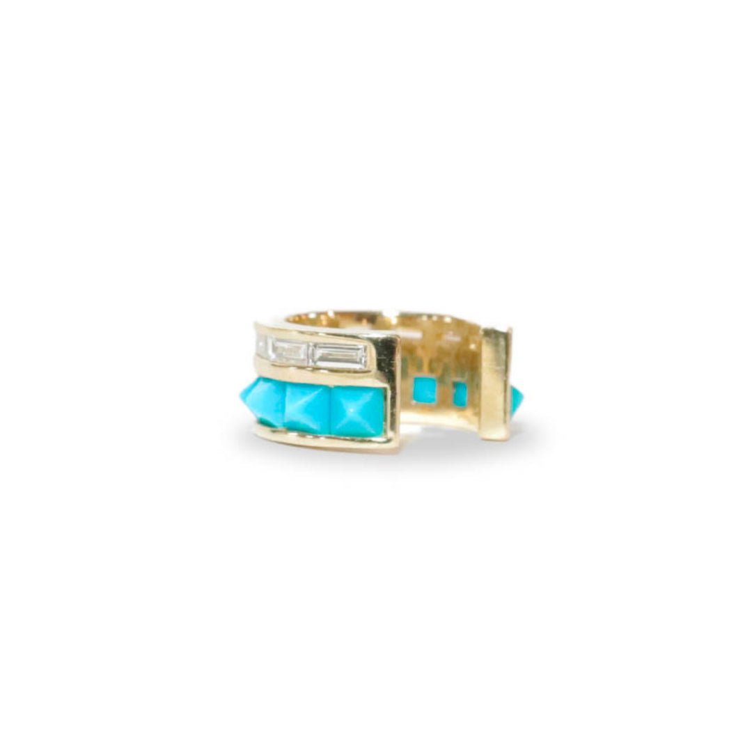 Stud and Diamond Ear Cuff in Turquoise