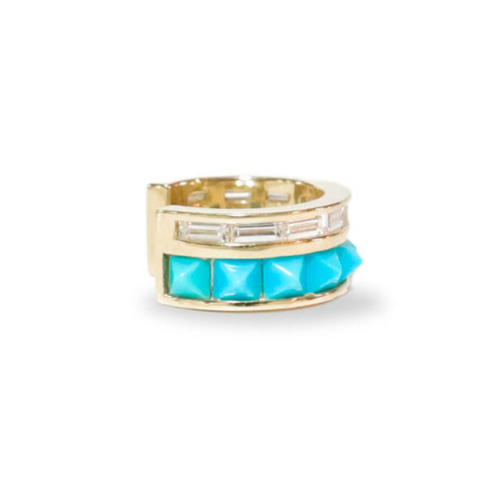 Stud and Diamond Ear Cuff in Turquoise