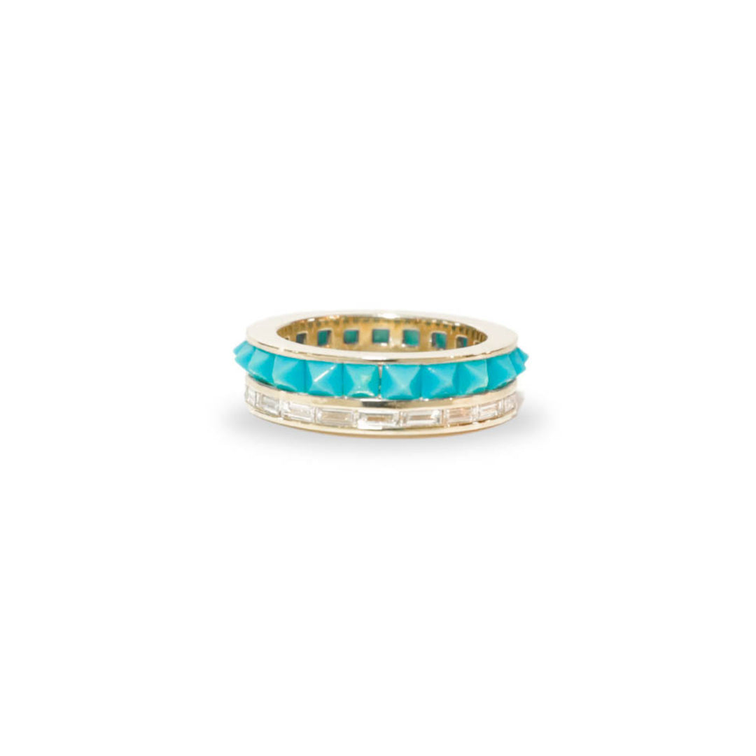 Stud and Diamond Ring in Turquoise