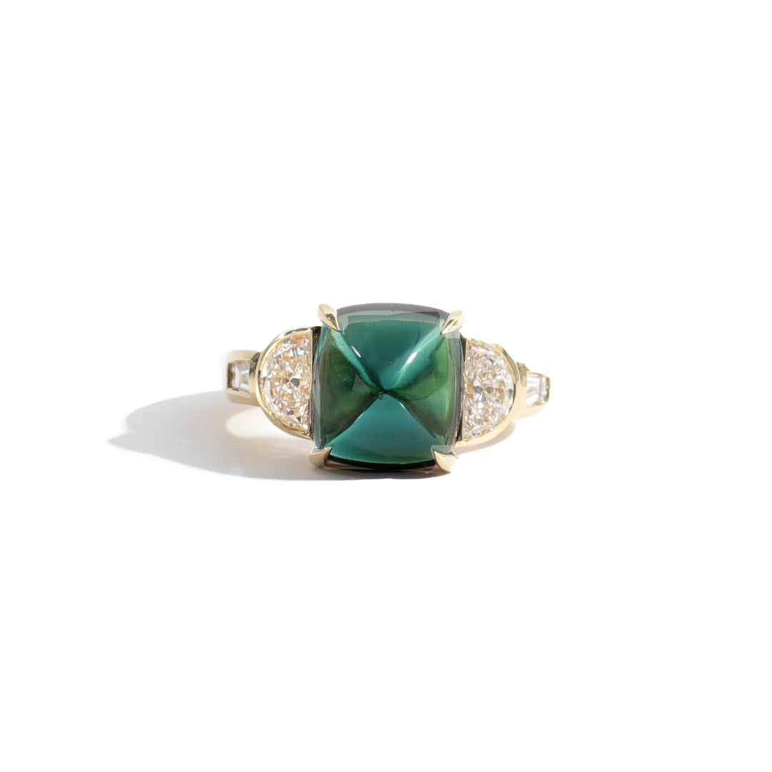 One-of-a-Kind Sugarloaf Cocktail Ring in Deep Green Tourmaline and Diamond