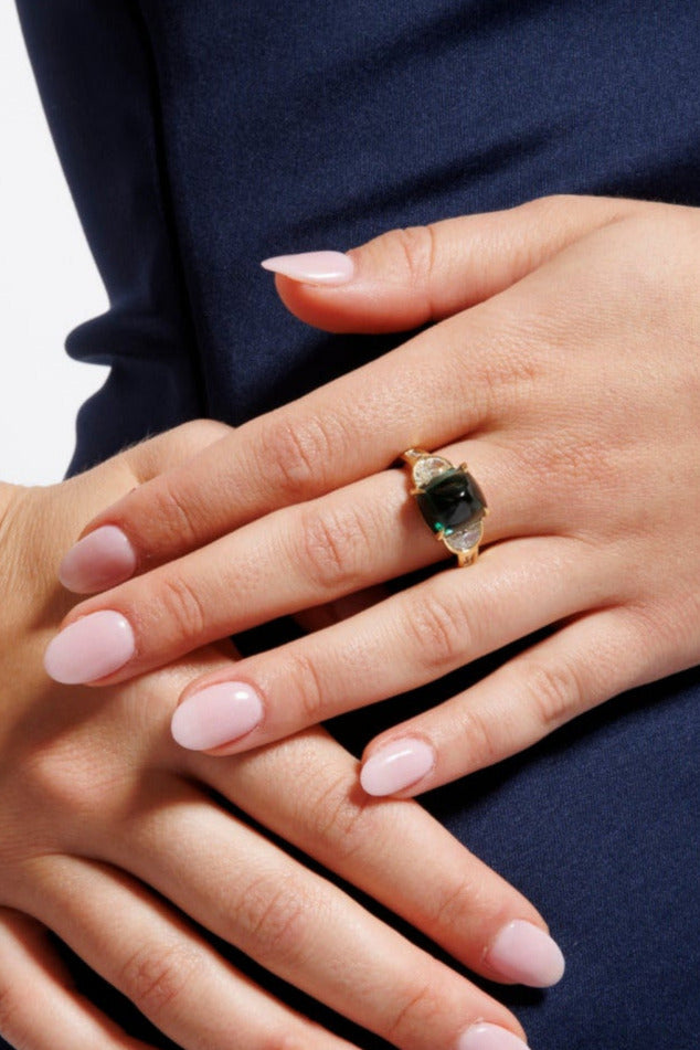 One-of-a-Kind Sugarloaf Cocktail Ring in Deep Green Tourmaline and Diamond