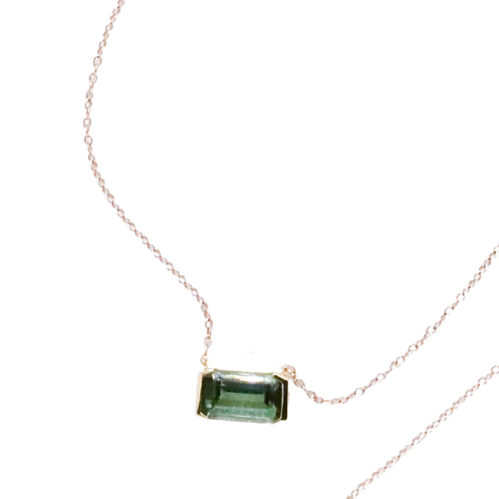 Floating Bezel Necklace in Dark Green Tourmaline