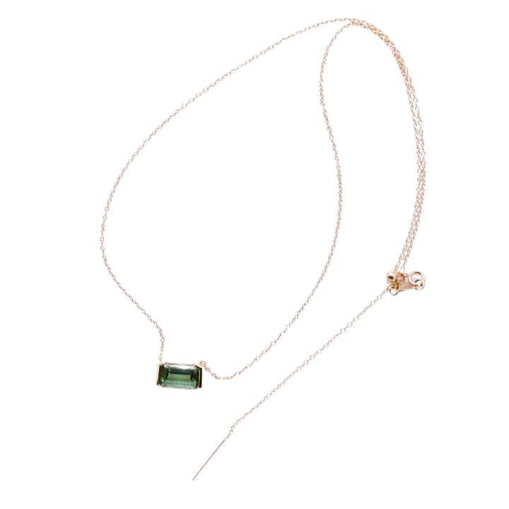 Floating Bezel Necklace in Dark Green Tourmaline
