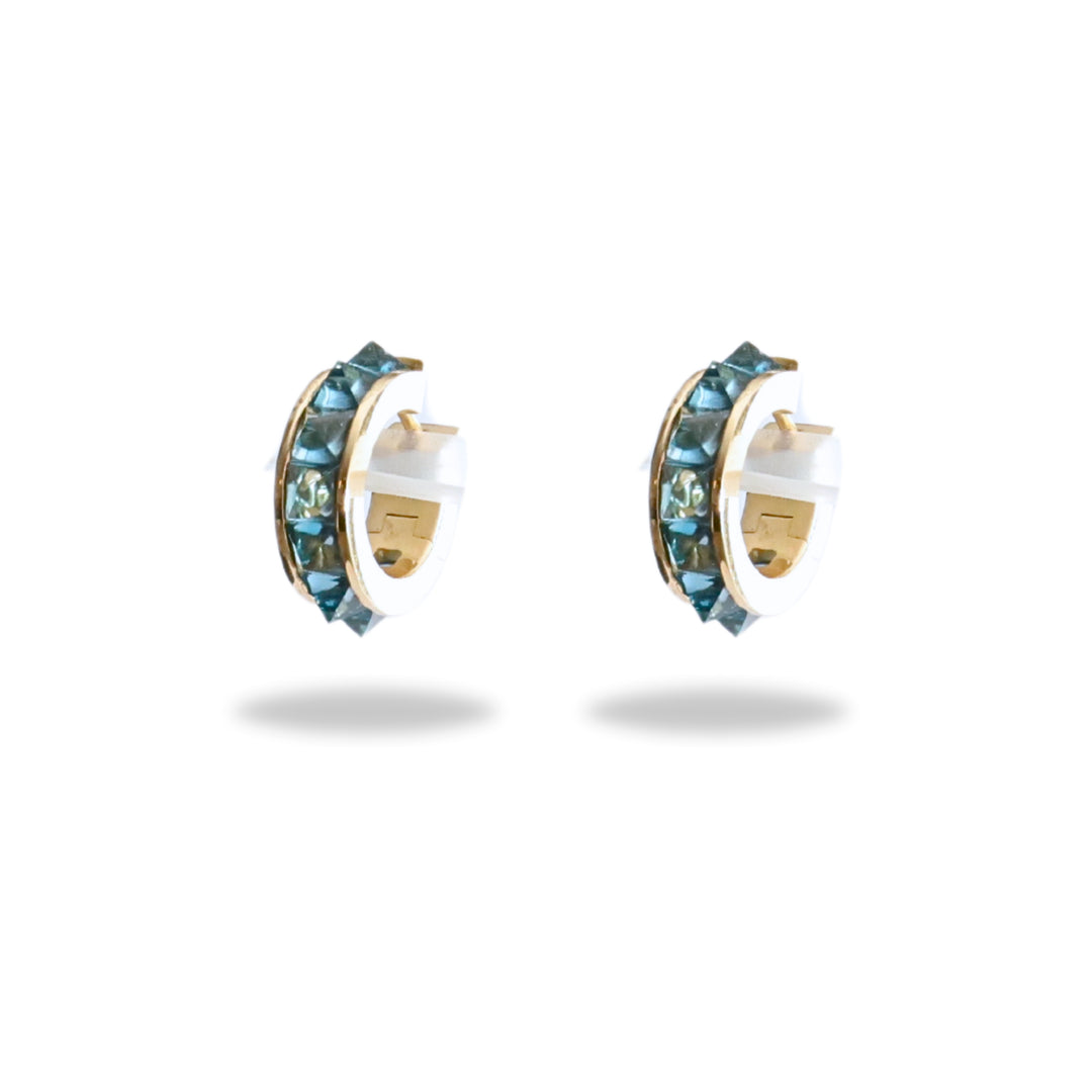 Small Stud Huggie Hoop in Blue Topaz
