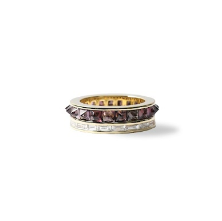 Stud and Diamond Ring in Plum Spinel