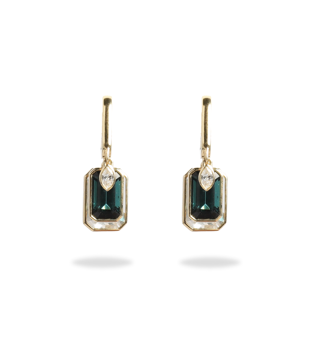Triple-stone Shaker Earring in Green Tourmaline, rock crystal and Diamond