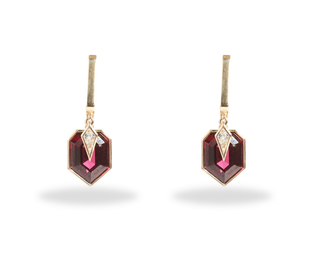 One-of-a-Kind Rhodolite Shield Shaker Earring