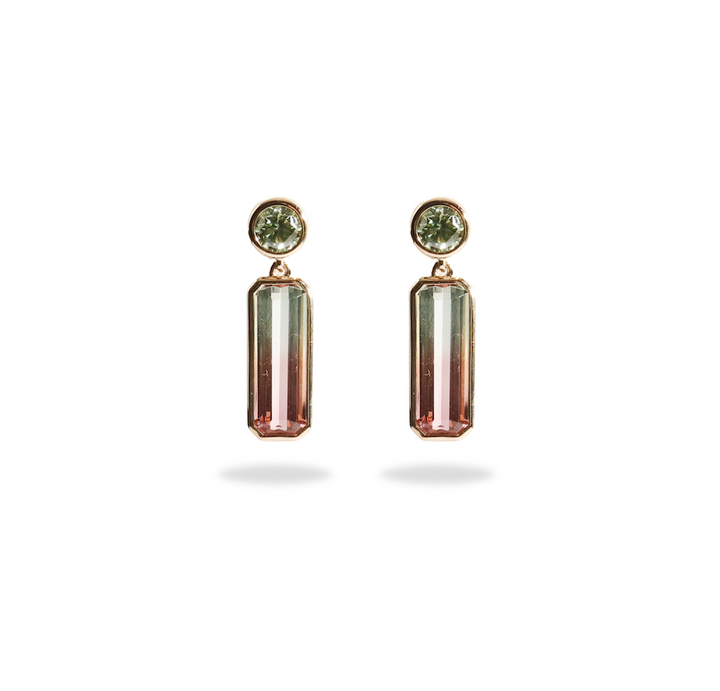 One-of-a-Kind Watermelon Tourmaline and Diamond Earring
