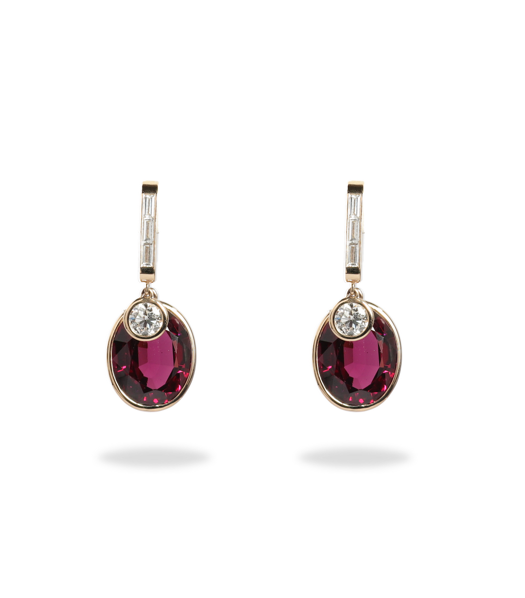 One-of-a-Kind Drop Earring in Pink Rhodolite and Diamond