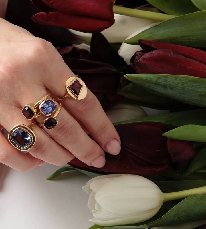 Large Signet Ring with Rhodolite Kite