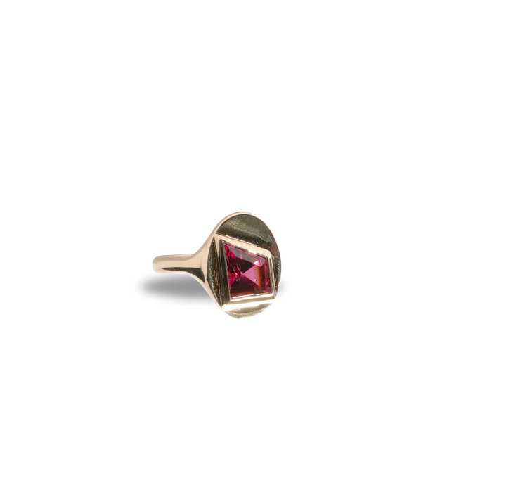 Large Signet Ring with Rhodolite Kite