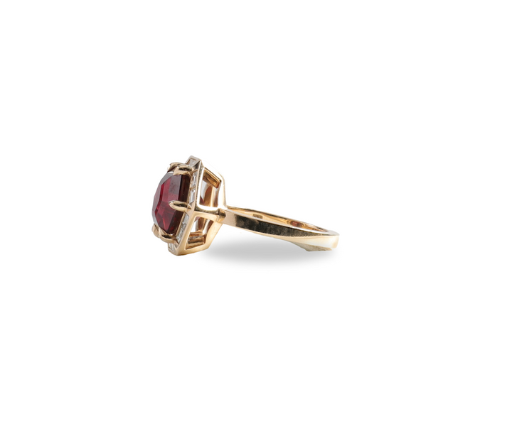 Hexagonal Garnet and Diamond Ring