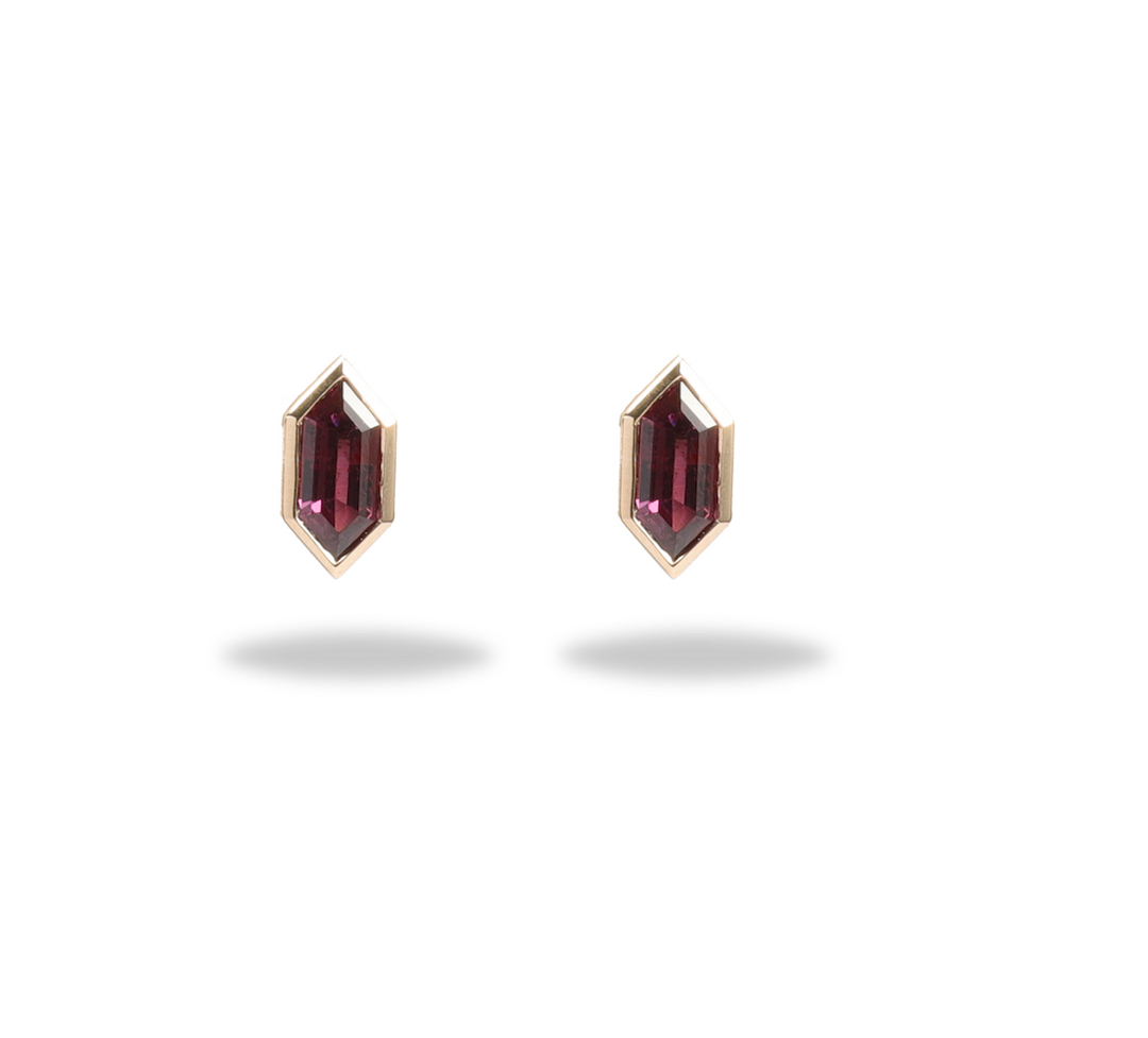 Hexagonal Pink Rhodolite Studs