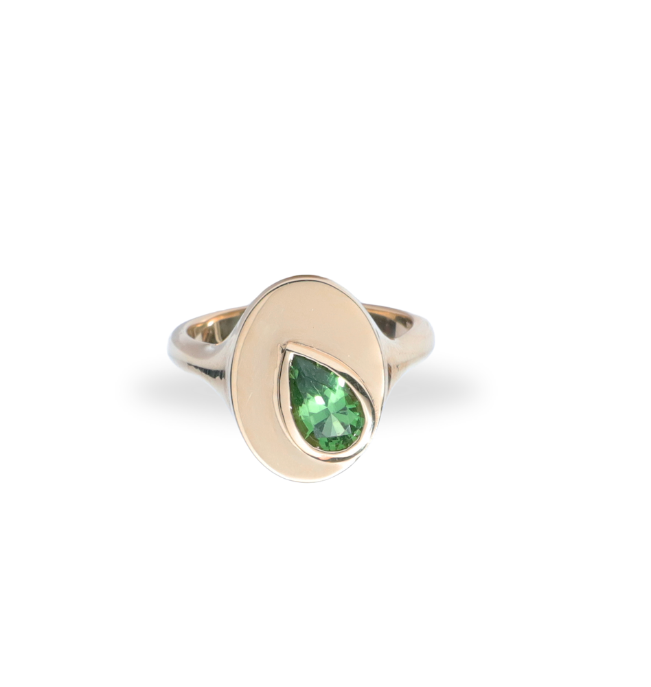 Large Signet Ring with Green Tourmaline