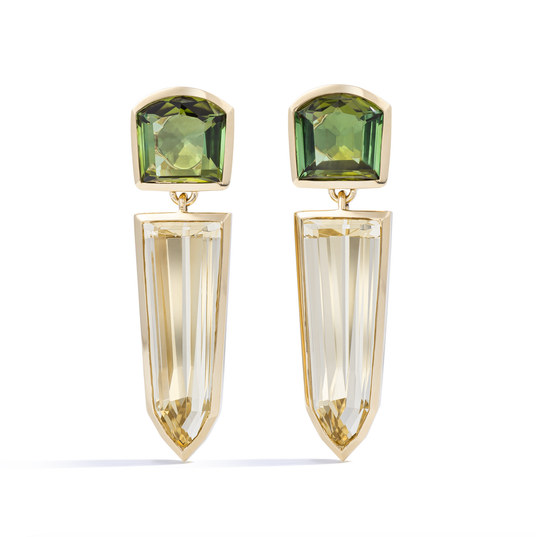 One-of-a-Kind Green Tourmaline and Yellow Beryl Earrings