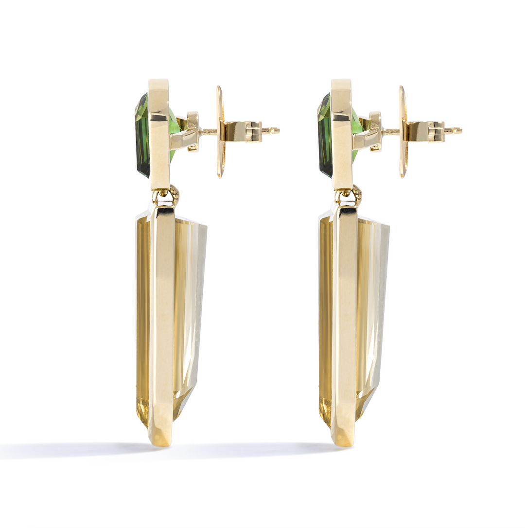 One-of-a-Kind Green Tourmaline and Yellow Beryl Earrings