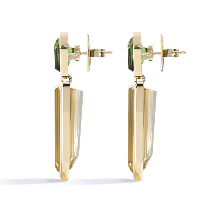 One-of-a-Kind Green Tourmaline and Yellow Beryl Earrings