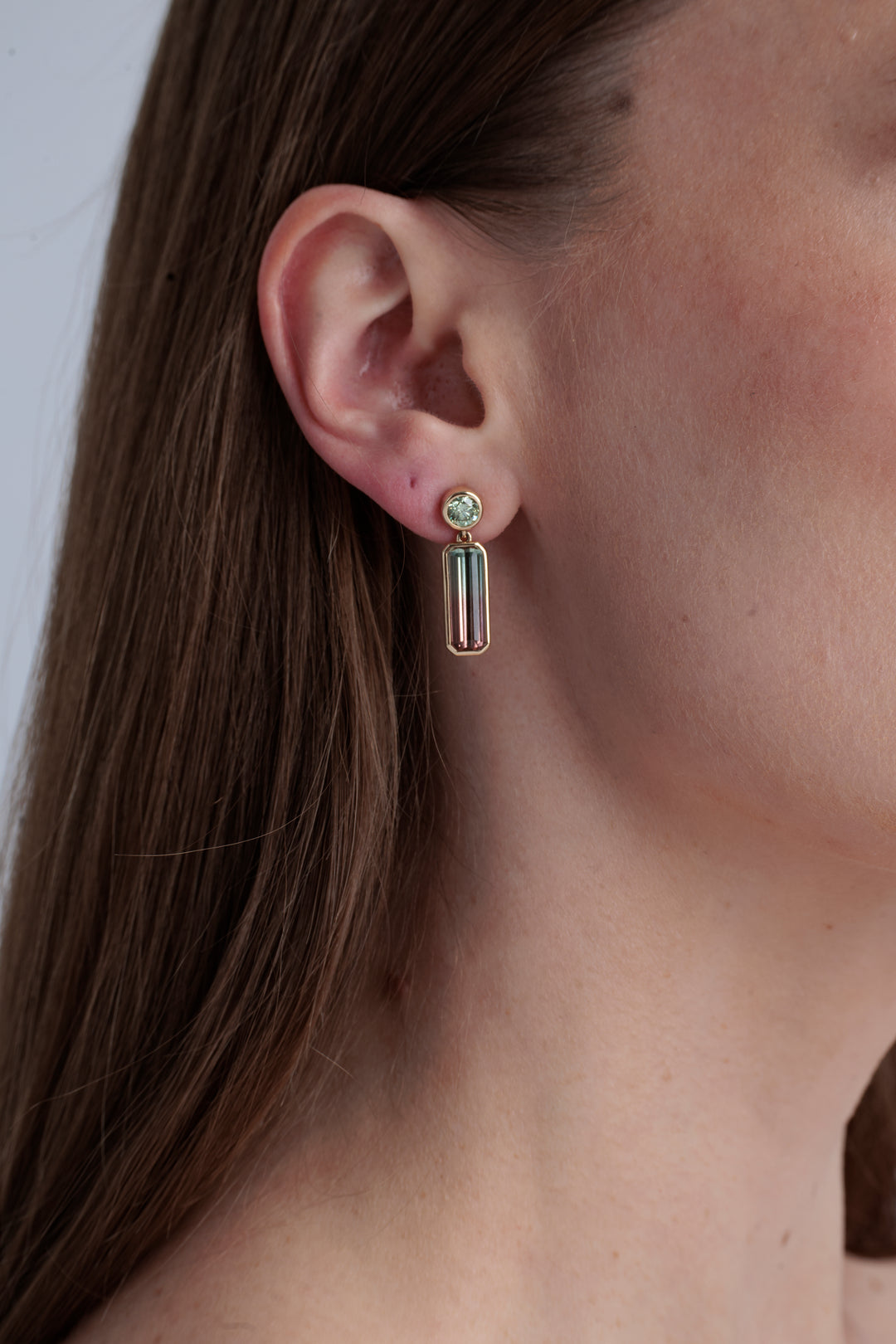 One-of-a-Kind Watermelon Tourmaline and Diamond Earring
